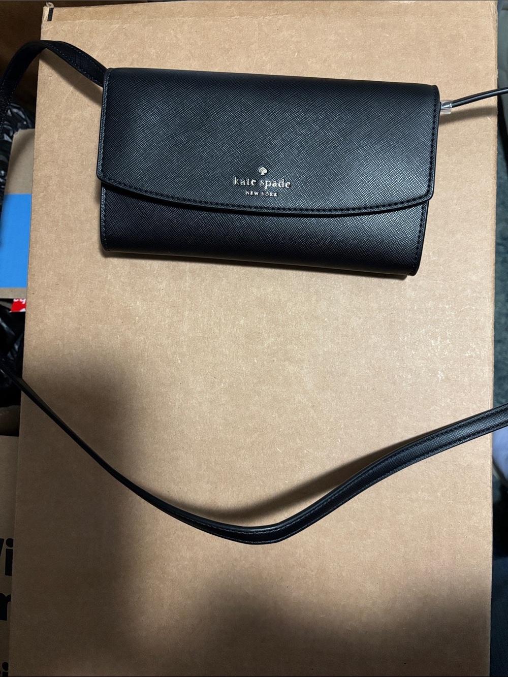 kate spade black saffiano crossbody wallet
